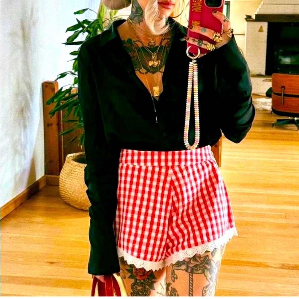 Y2K Red and White Gingham shorts